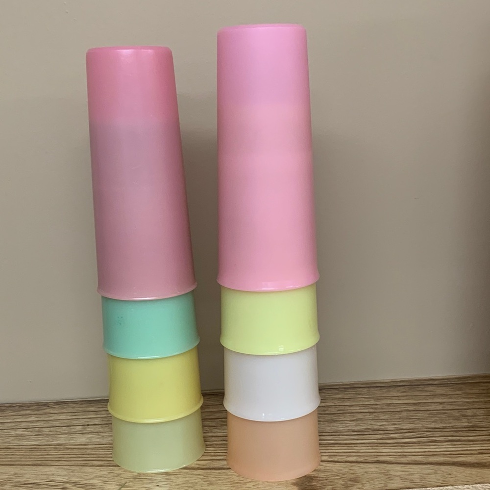 8- Vintage Tupperware Colorful Stackable Plastic Cups